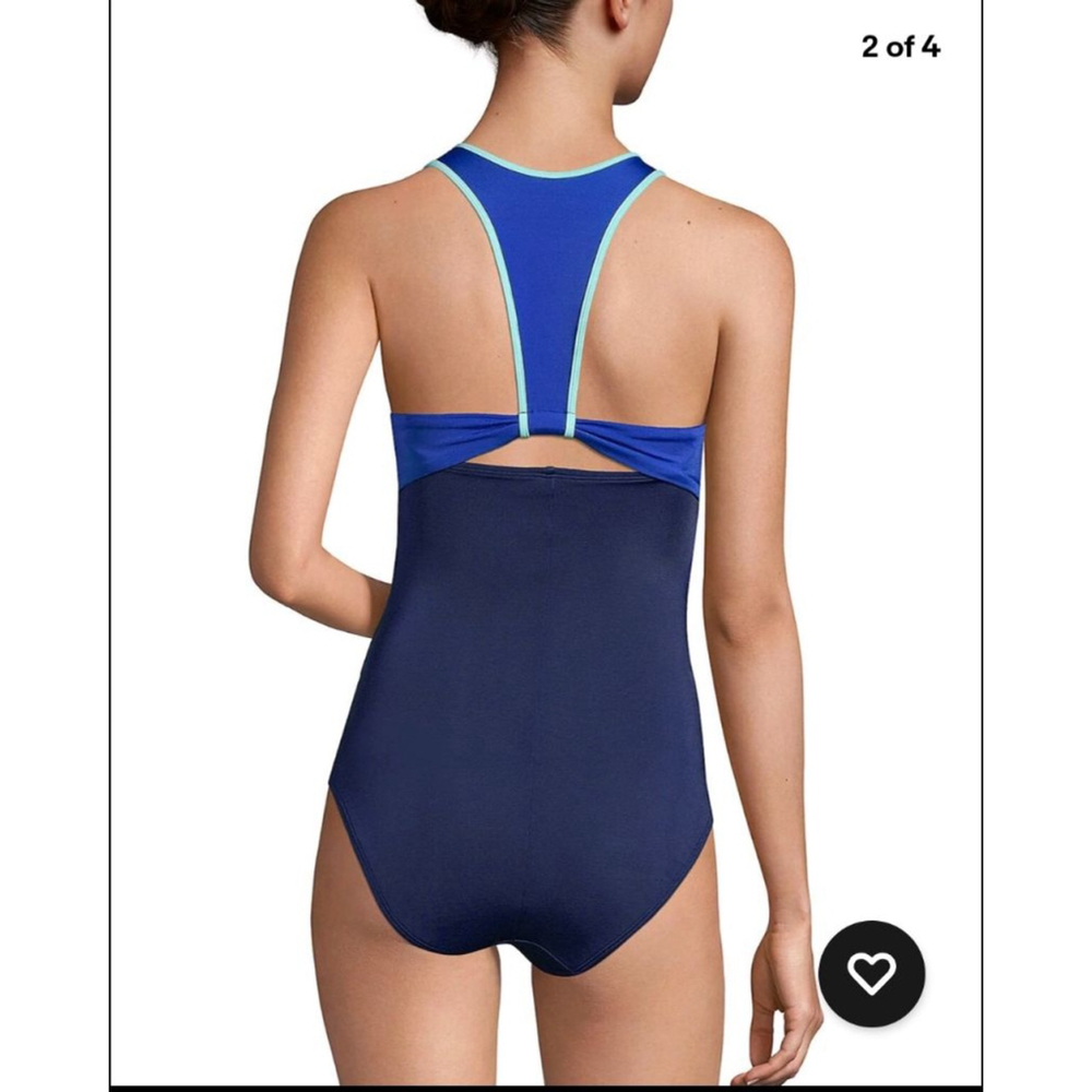 Lands' End Navy Mint Green One Piece Swimsuit Size 10, New